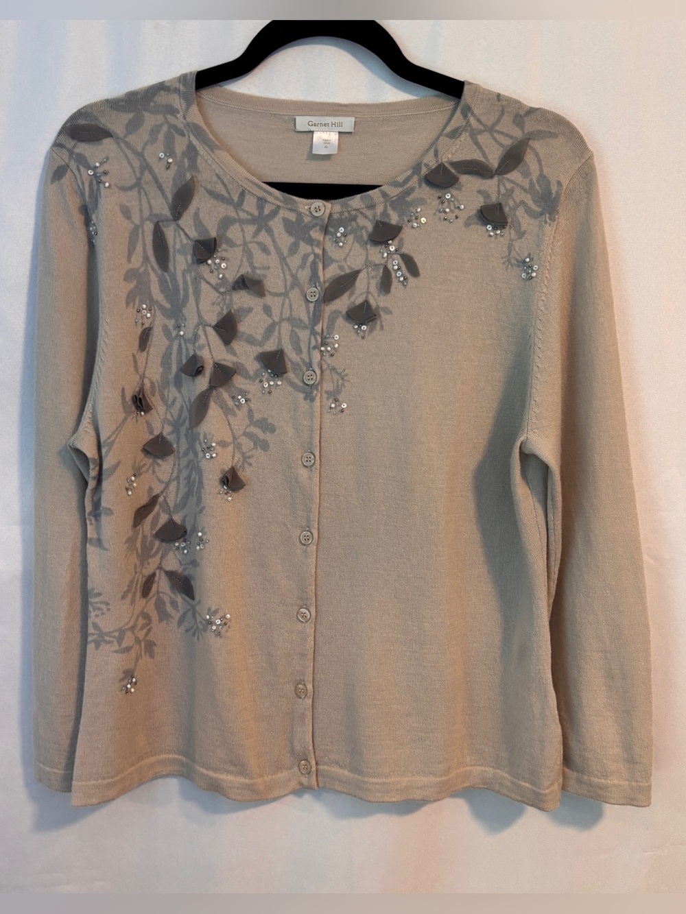 Garnet Hill Soft Beige Knit Sweater ~ 100% Merino Wool, Cottage core,
